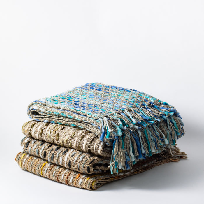 Handwoven Throw - Beige / Blues