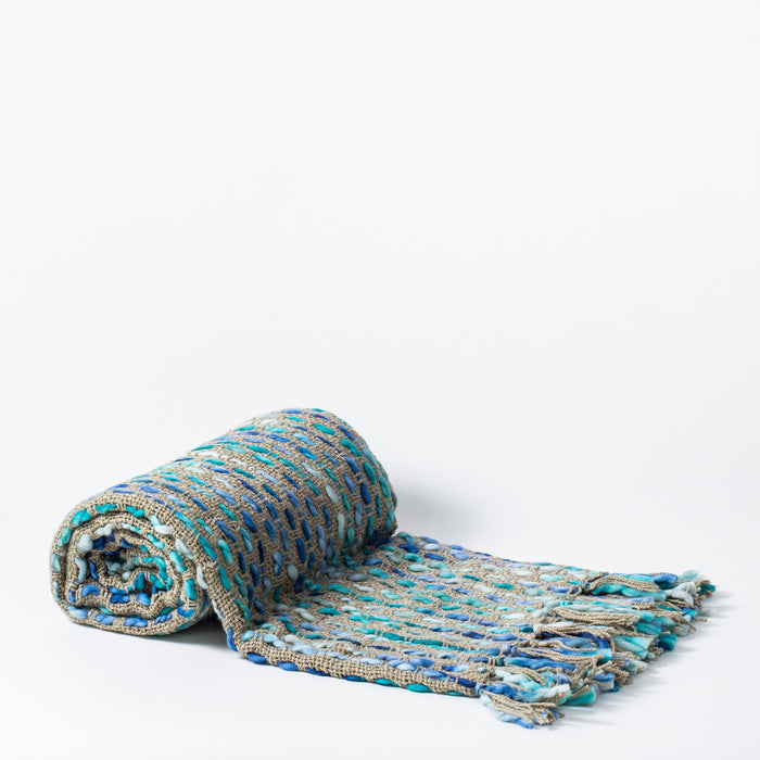 Handwoven Throw - Beige / Blues