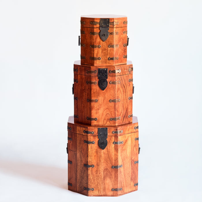 Set/3 Octagon Chests-Light Natural