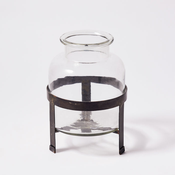Sm. Glass Vase/Stand - Burn.Black