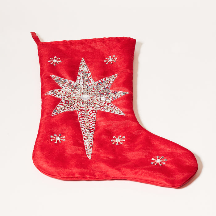 Embroided Stocking - Red / Silver