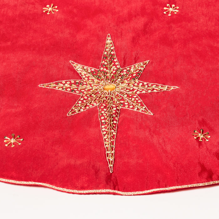 Embroided Tree Skirt -Red / Gold