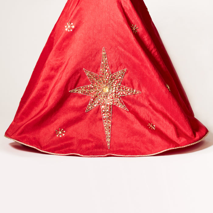 Embroided Tree Skirt -Red / Gold
