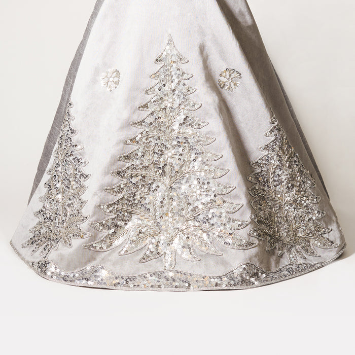 Embroided Tree Skirt-Silver/Silver