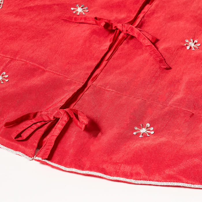 Embroided Tree Skirt - Red/Silver