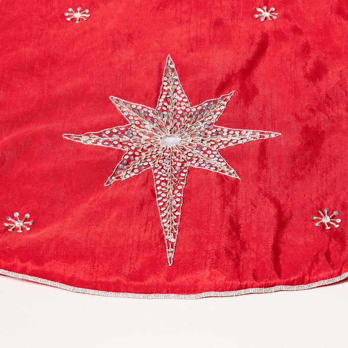 Embroided Tree Skirt - Red/Silver