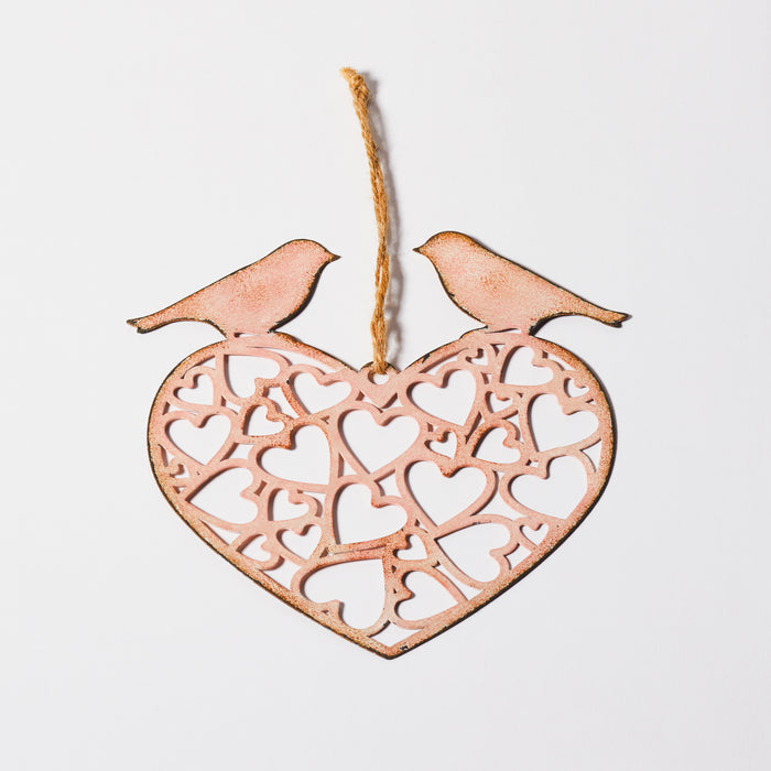 Large Heart/Birds Hanger - Pink
