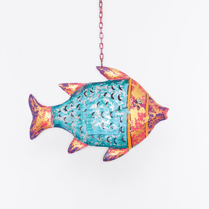 Medium Fish Lantern-Silver/Fuchsia