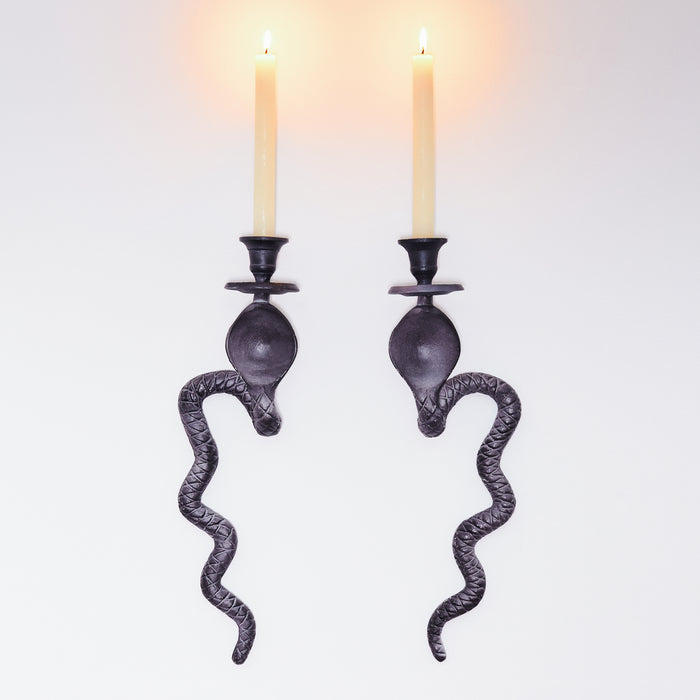 Set of Two Snake Wall Candlesticks
