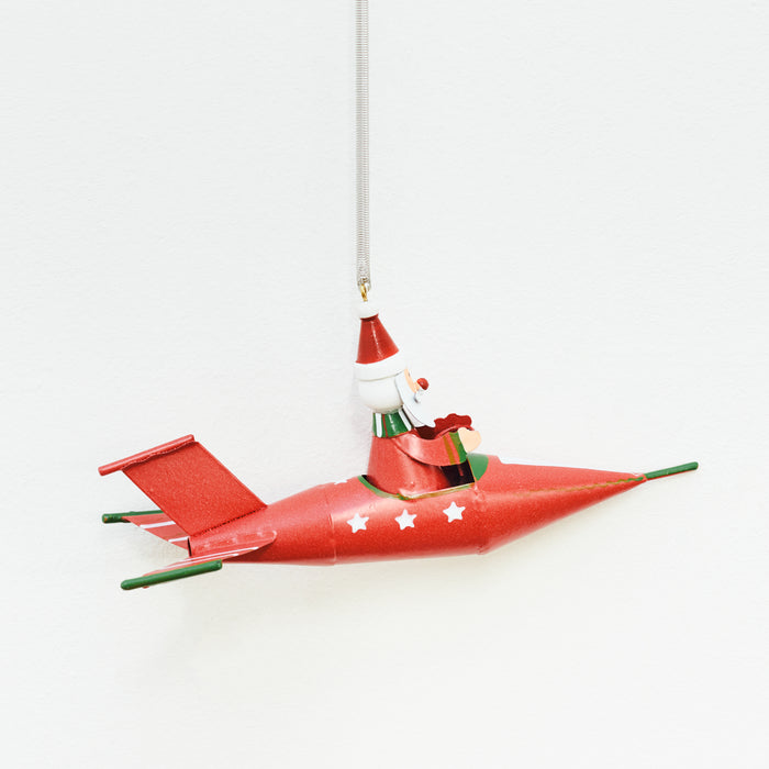 Red Santa Plane Spring Hanger