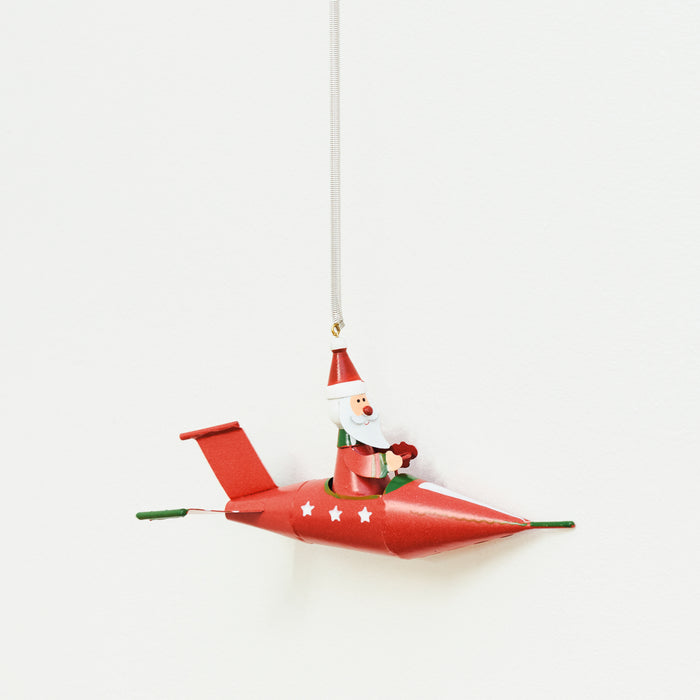 Red Santa Plane Spring Hanger