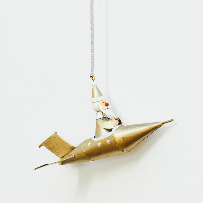 Gold Santa Plane Spring Hanger