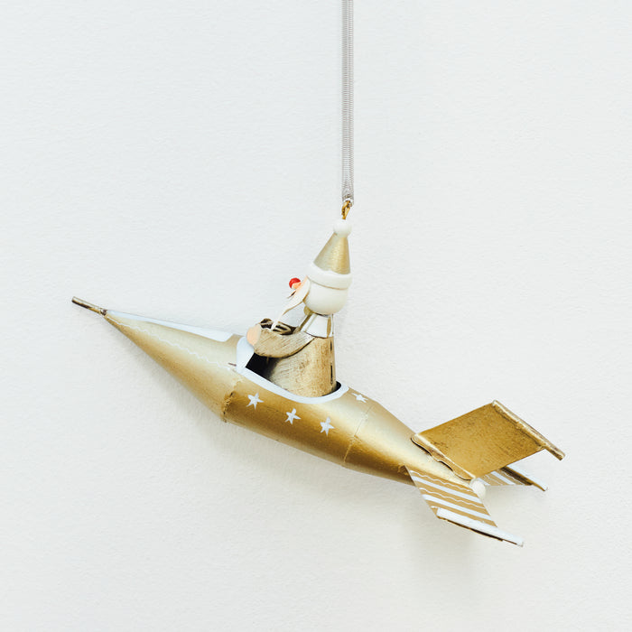 Gold Santa Plane Spring Hanger