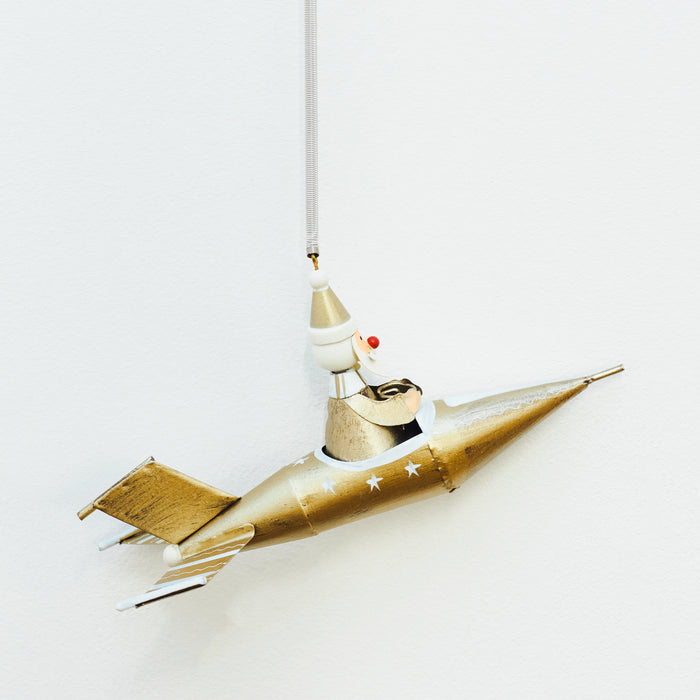 Gold Santa Plane Spring Hanger