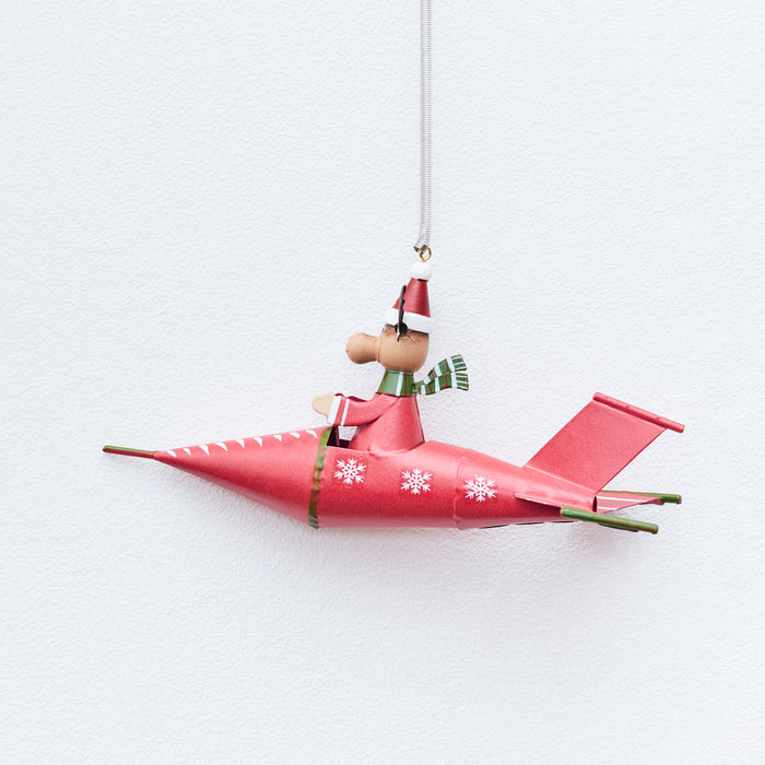 Red Reindeer Plane Spring Hanger