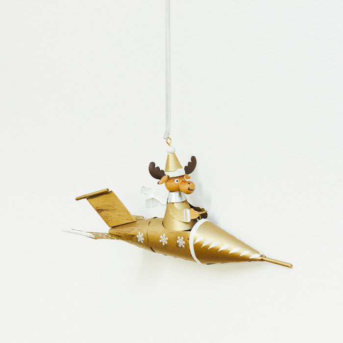 Gold Reindeer Plane Spring Hanger