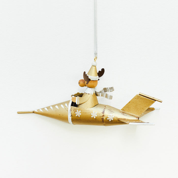 Gold Reindeer Plane Spring Hanger