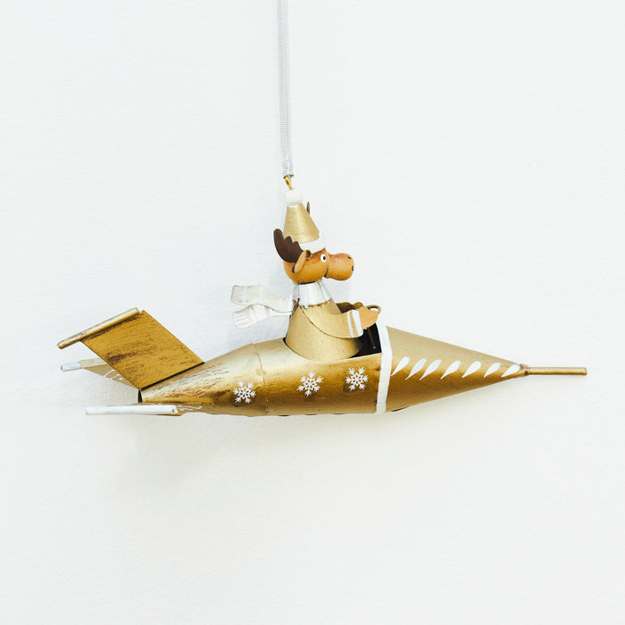 Gold Reindeer Plane Spring Hanger