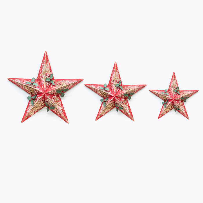 Set of Three Stars with Holly