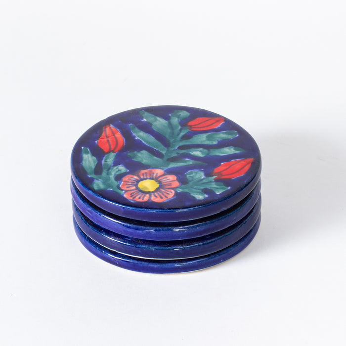 Set of 4 Coasters - Floral Cobalt