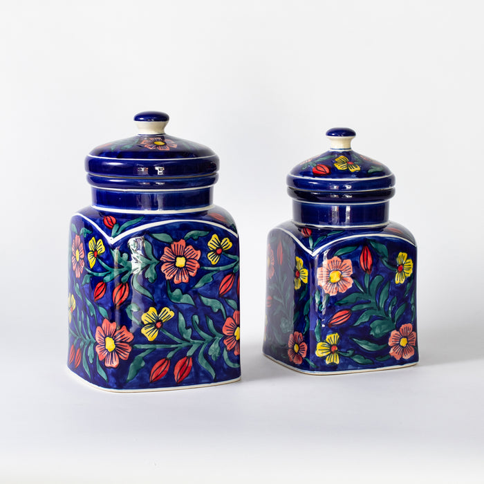 Large Storage Jar  - Floral Cobalt