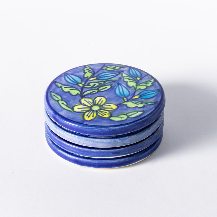 Set of Four Coasters - Floral Blue