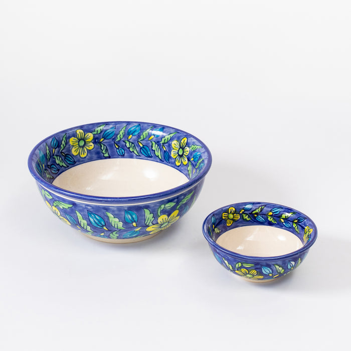 Large Round Bowl  - Floral Blue