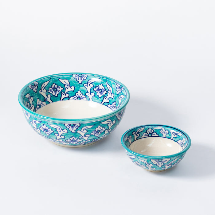 Small Round Bowl  - Floral Teal