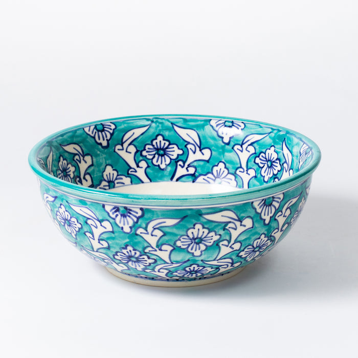 Large Round Bowl  - Floral Teal