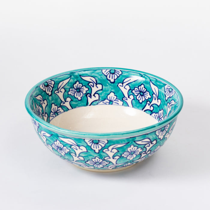 Large Round Bowl  - Floral Teal