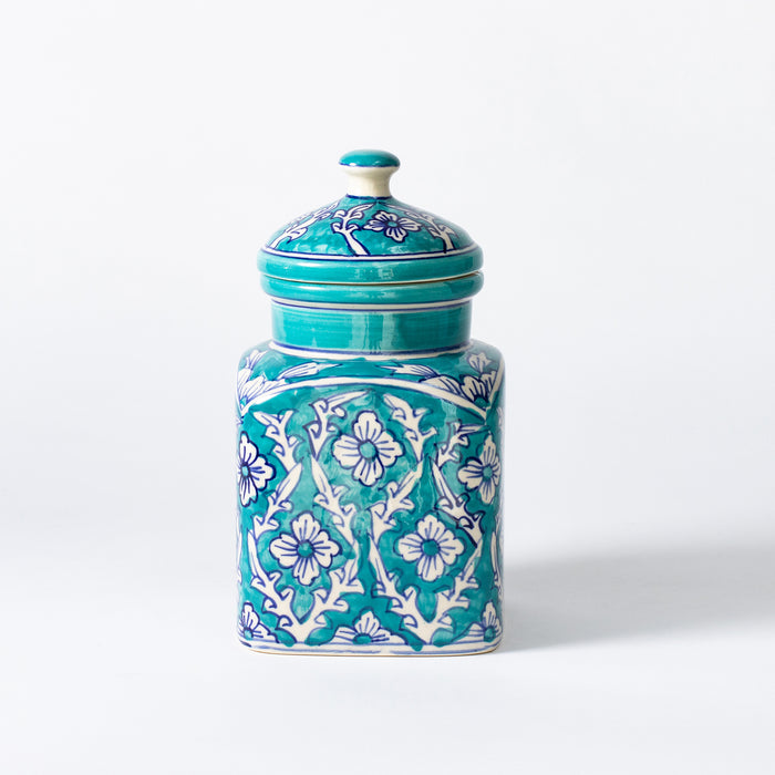 Small Storage Jar  - Floral Teal