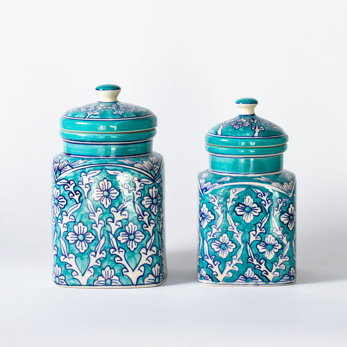 Small Storage Jar  - Floral Teal