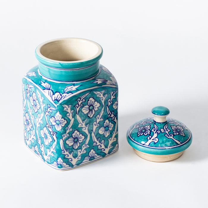 Small Storage Jar  - Floral Teal