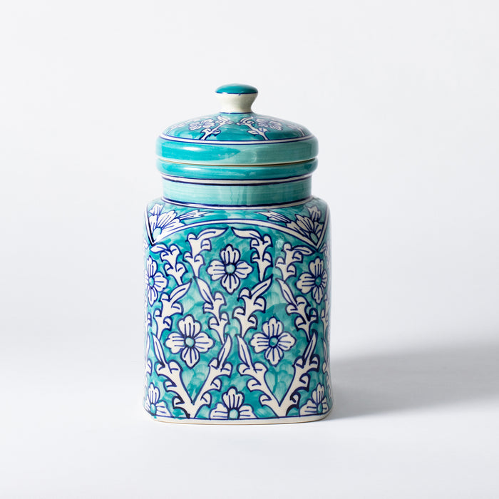 Large Storage Jar  - Floral Teal