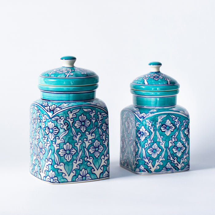 Large Storage Jar  - Floral Teal