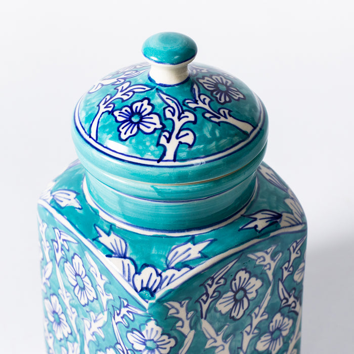 Large Storage Jar  - Floral Teal