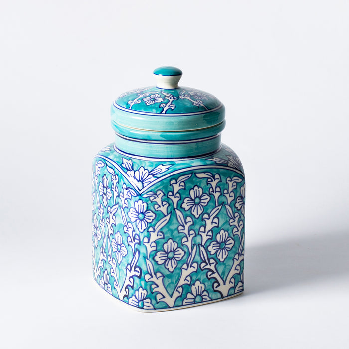 Large Storage Jar  - Floral Teal