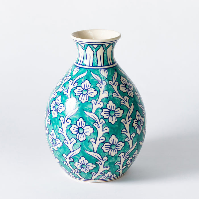 Large Vase  - Floral Teal