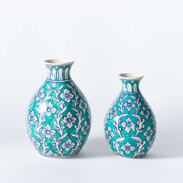 Large Vase  - Floral Teal