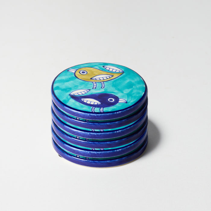 Set of Six Aqua Coasters