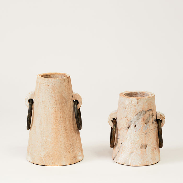 Set of 2 Whitewash Wooden Milk Pots