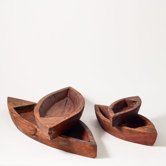 Set of Four Wooden Boat Trays