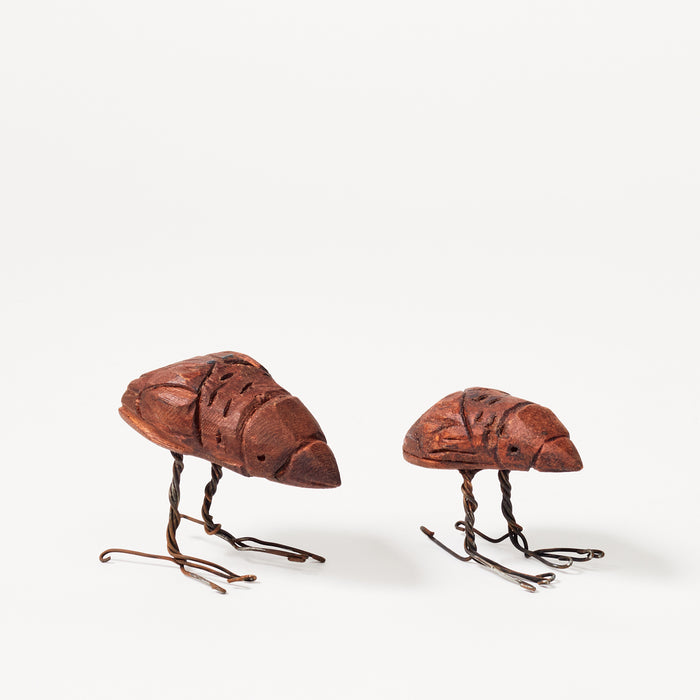 Set of Two Wooden Burnt Birds