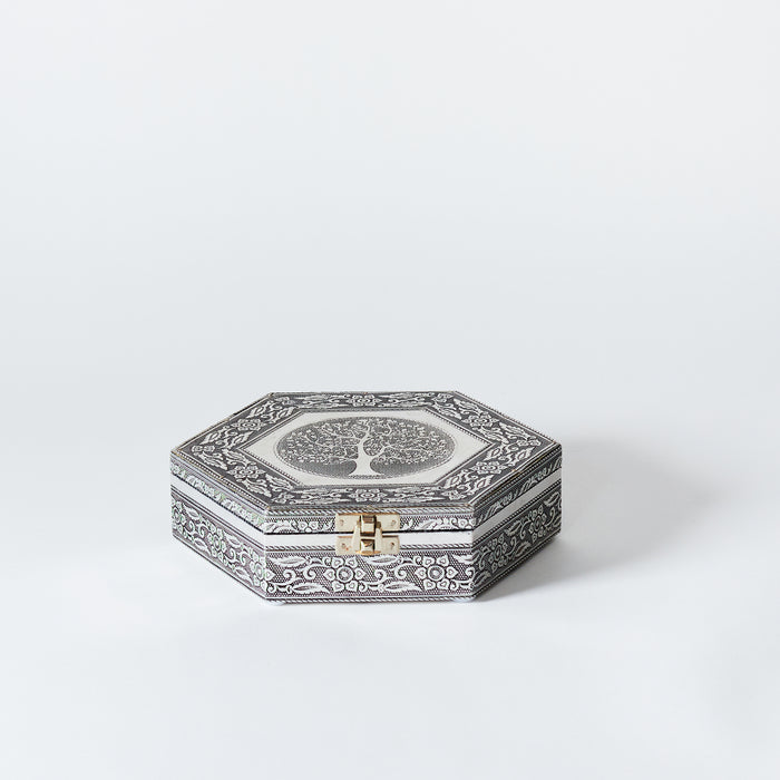 Sm.Hexagonal Jewellery Box-Silver