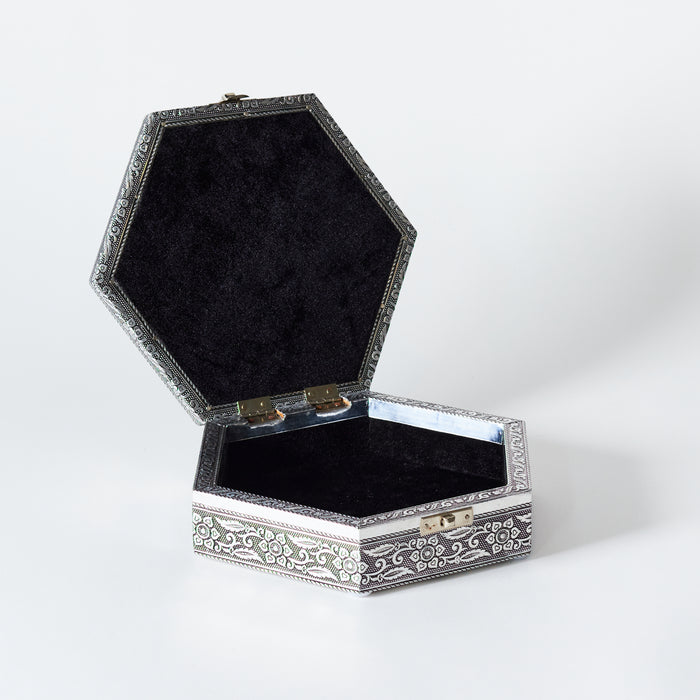 Sm.Hexagonal Jewellery Box-Silver