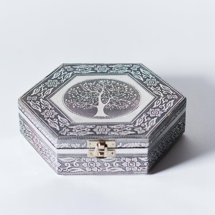 Lg.Hexagonal Jewellery Box - Silver