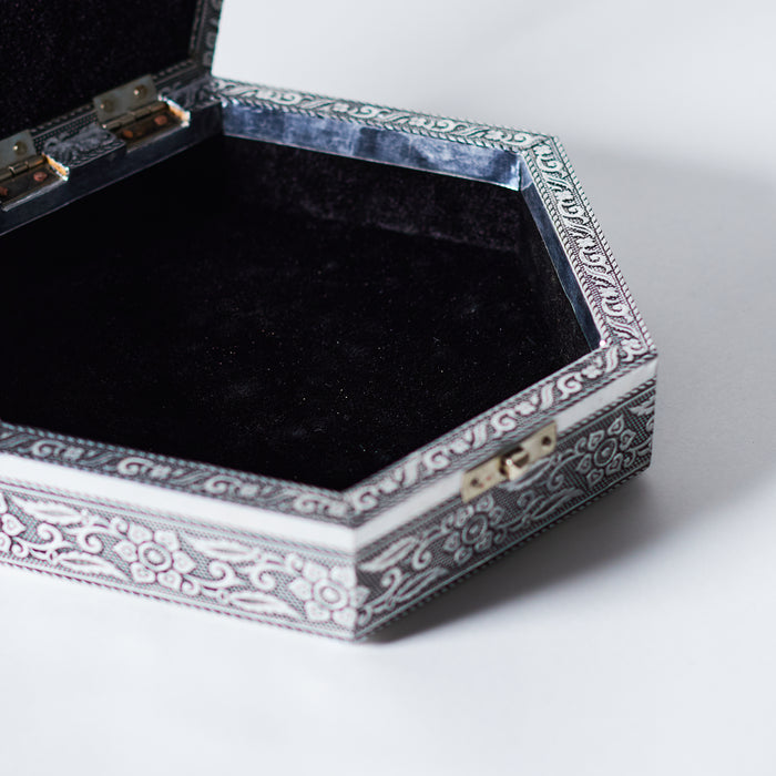 Lg.Hexagonal Jewellery Box - Silver