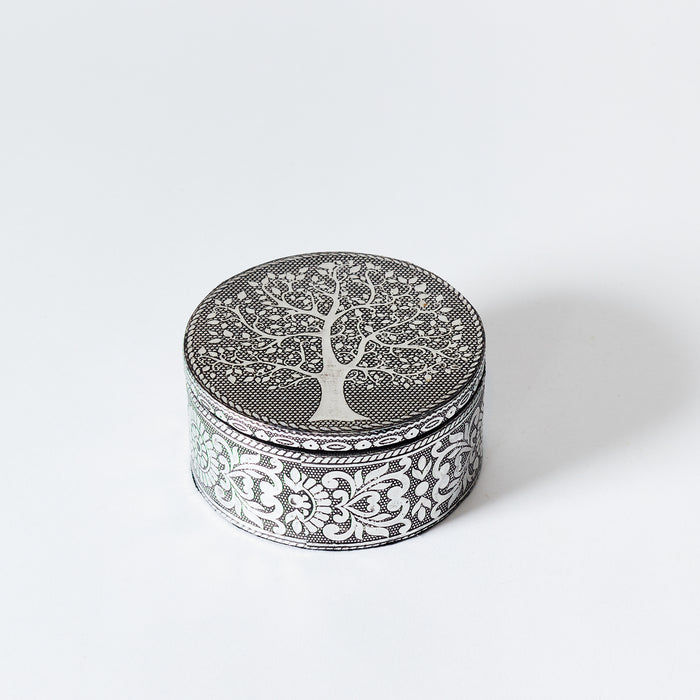 Rnd.Lidded Tree of Life Box-Silver