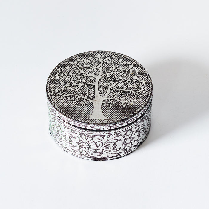 Rnd.Lidded Tree of Life Box-Silver