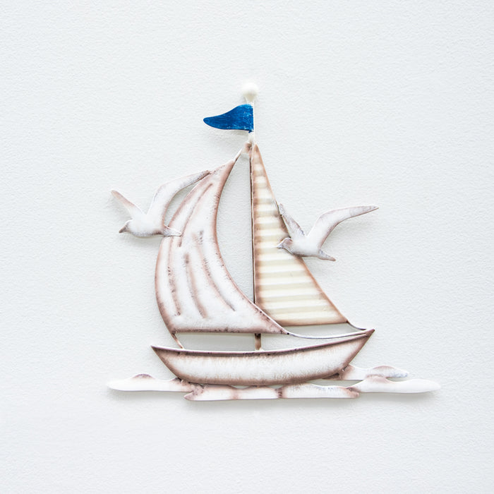 Small Sailing Boat with Seagulls